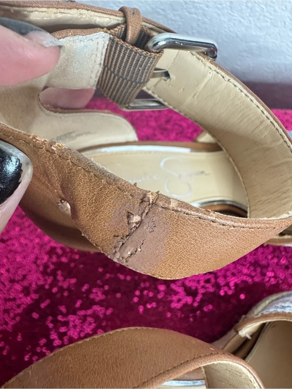 JESSICA SIMPSON 🩵 Tan & Blue Woven Espadrille Wedge Sandals (Women’s Size 7)